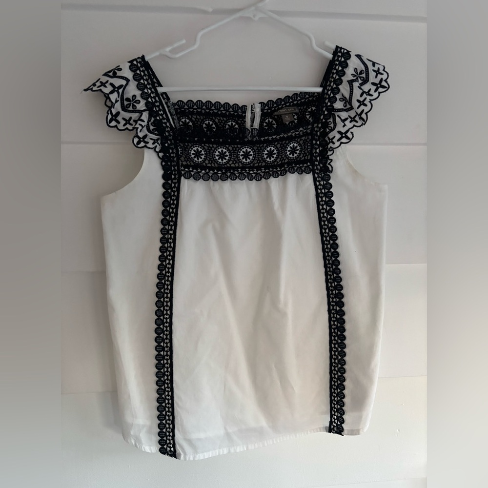Point Sur/J.Crew Embroidered Navy and White Women's Top - size S